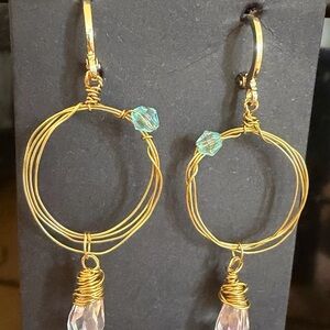 Elegant Gold Wire Hoop Earrings with Crystal Accents